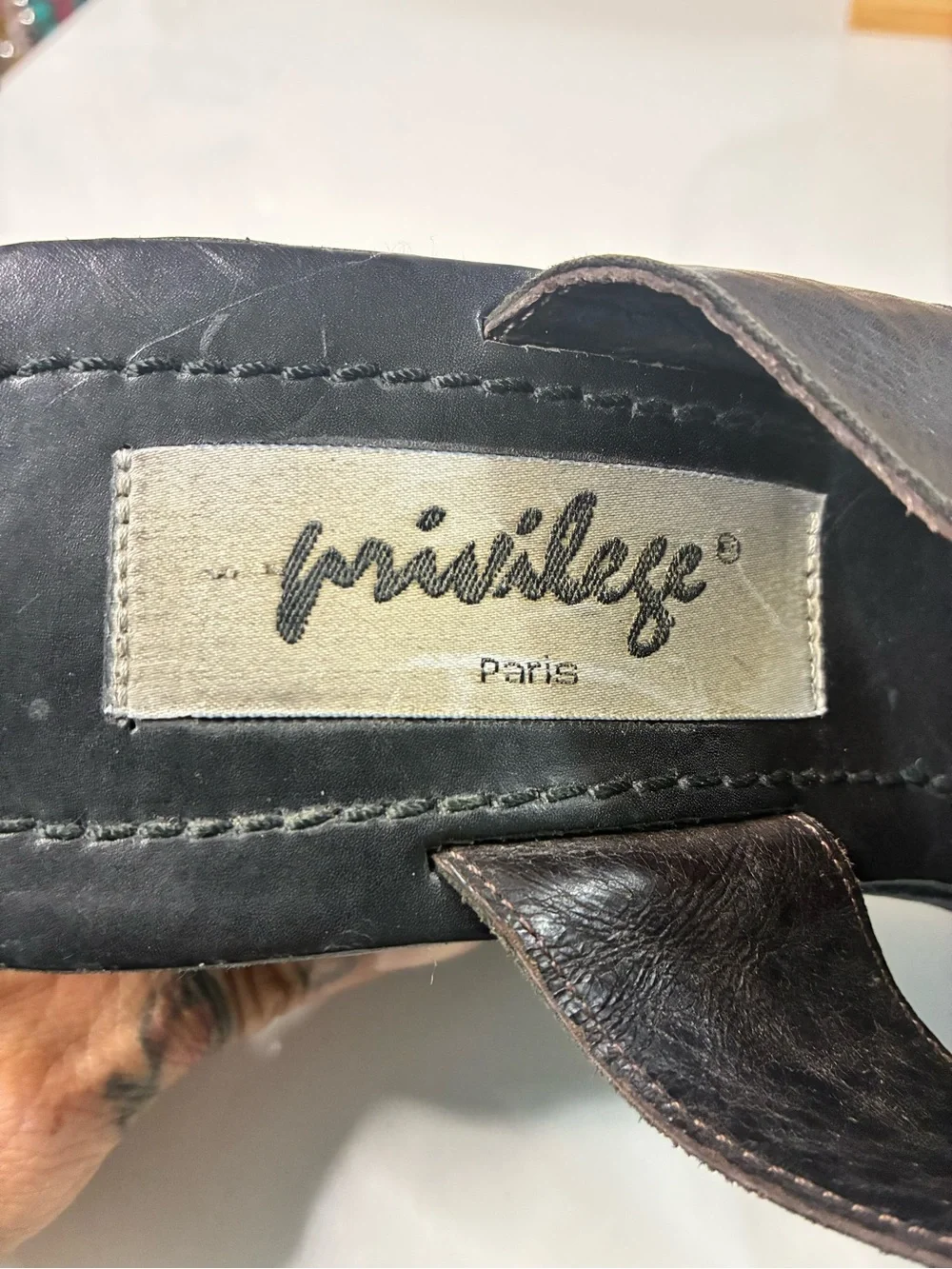 VTG Privilege Paris 40 Women’s 90s Black Leather Platform Wedge Slide Sandals